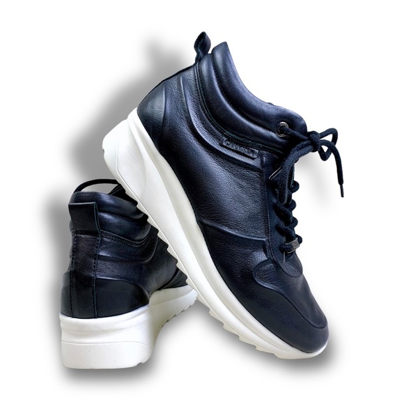 HAYDEN Black Leather Platform Wedge Sneakers CARMELA - Picture 14 of 14